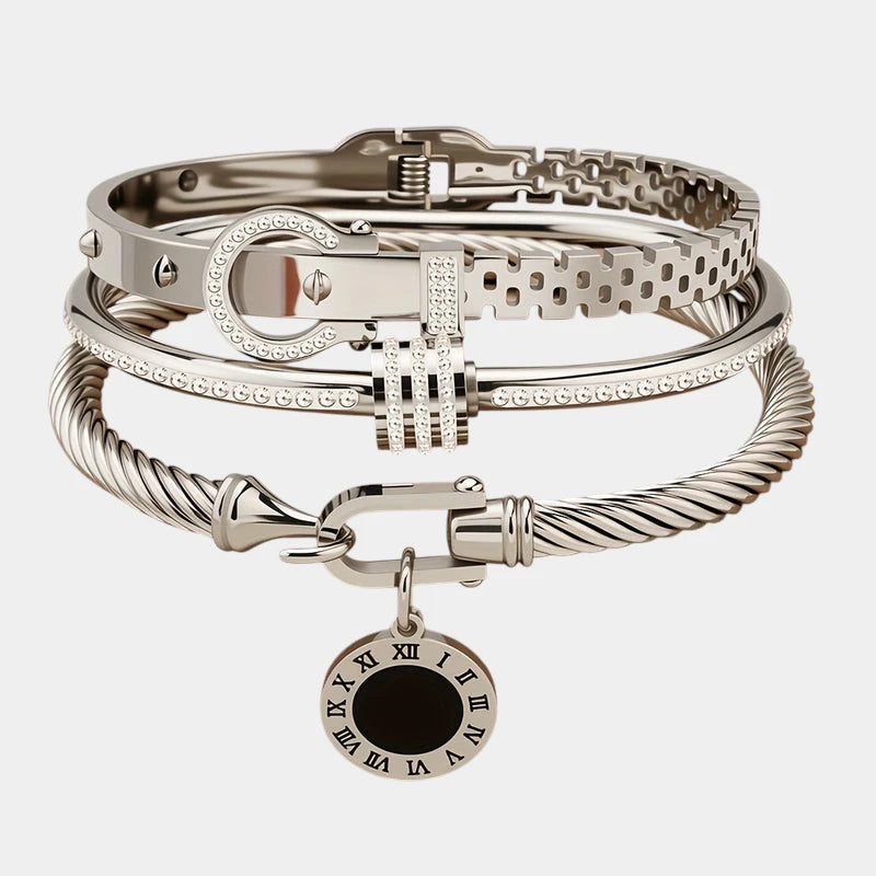 Virelle-Virelle | Dames Armband – Verguld roestvrij staal, Meervoudige lagen, Glanzende hangerdetails