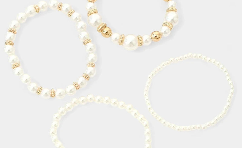 Virelle-Virelle | Dames Armbandenset – Imitatieparel Elastisch Design, 4-Delige Set
