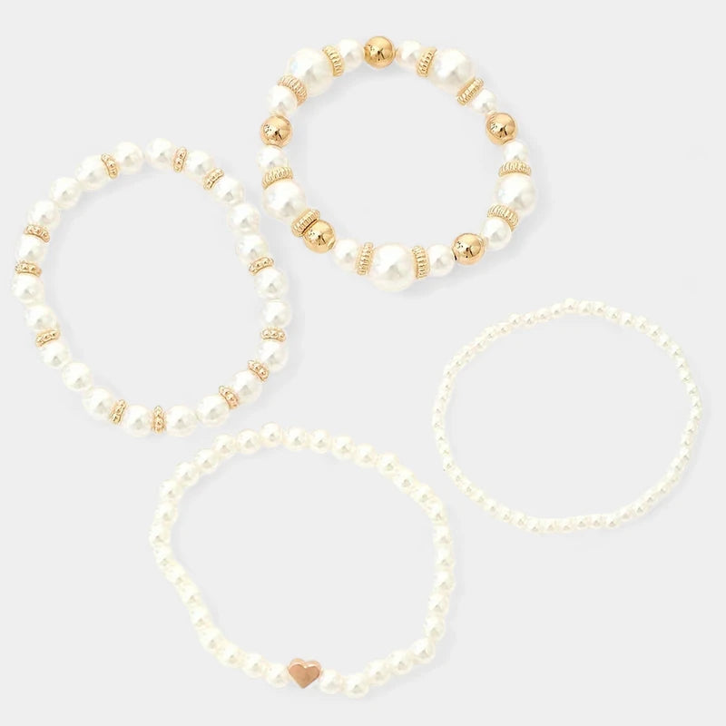 Virelle-Virelle | Dames Armbandenset – Imitatieparel Elastisch Design, 4-Delige Set