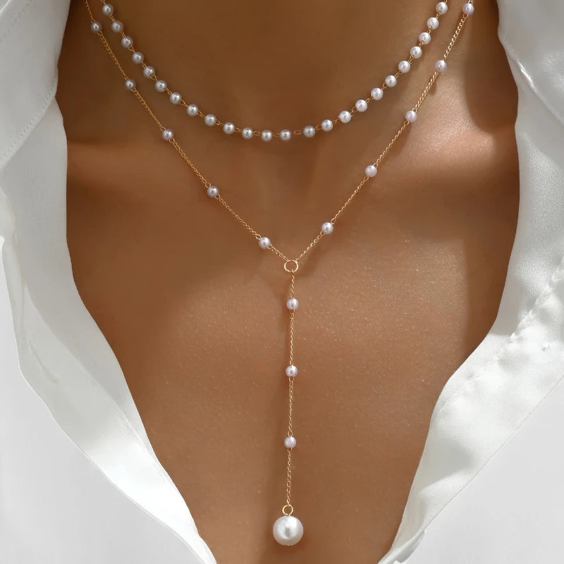Virelle-Virelle | Dames Dubbele Ketting – Imitatieparel Trosdesign, Verstelbare Y-Vorm