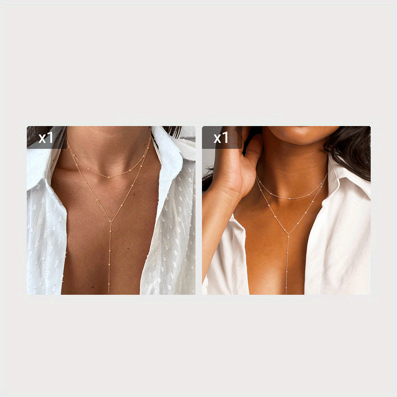 Virelle-Virelle | Dames Dubbele Ketting – Metaal Rijstkraal Accent, Verfijnde Y-Vorm