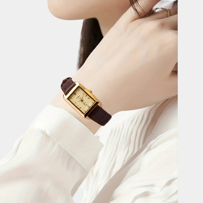 Virelle-Virelle | Dames Horloge – Rechthoekige Quartz Kast, Leren Band, Datumweergave