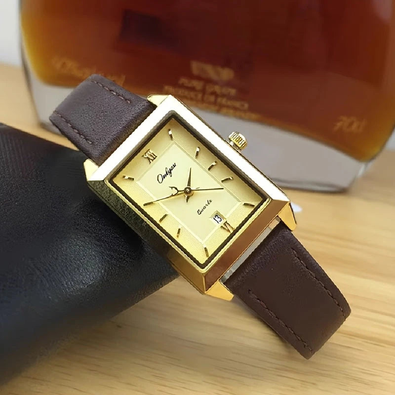 Virelle-Virelle | Dames Horloge – Rechthoekige Quartz Kast, Leren Band, Datumweergave