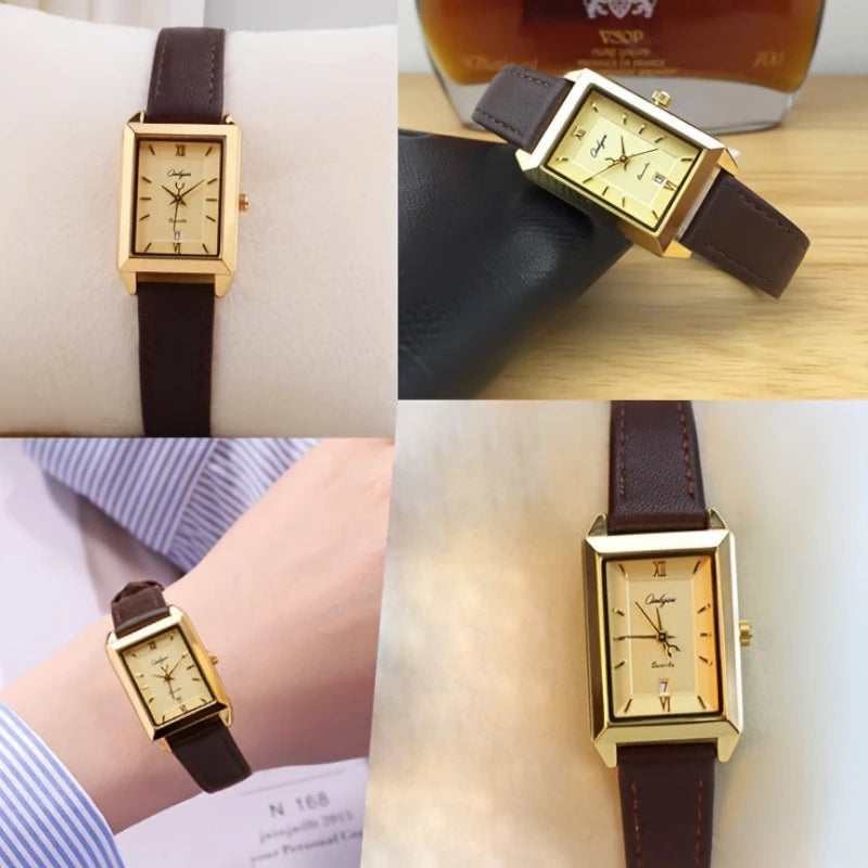 Virelle-Virelle | Dames Horloge – Rechthoekige Quartz Kast, Leren Band, Datumweergave