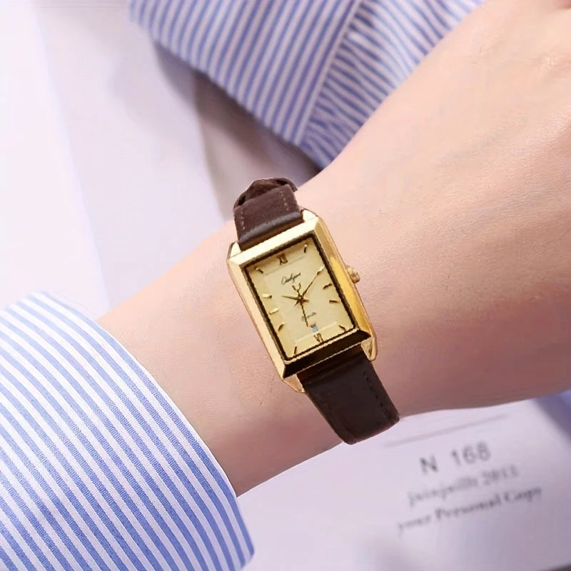 Virelle-Virelle | Dames Horloge – Rechthoekige Quartz Kast, Leren Band, Datumweergave
