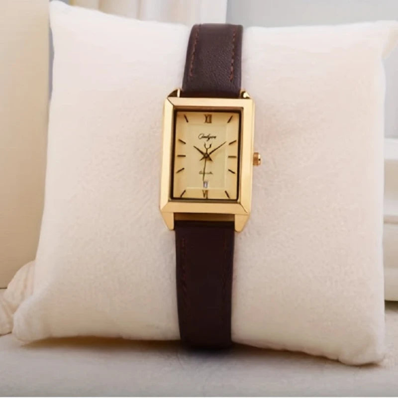 Virelle-Virelle | Dames Horloge – Rechthoekige Quartz Kast, Leren Band, Datumweergave