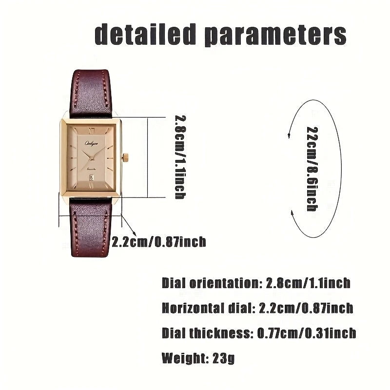 Virelle-Virelle | Dames Horloge – Rechthoekige Quartz Kast, Leren Band, Datumweergave
