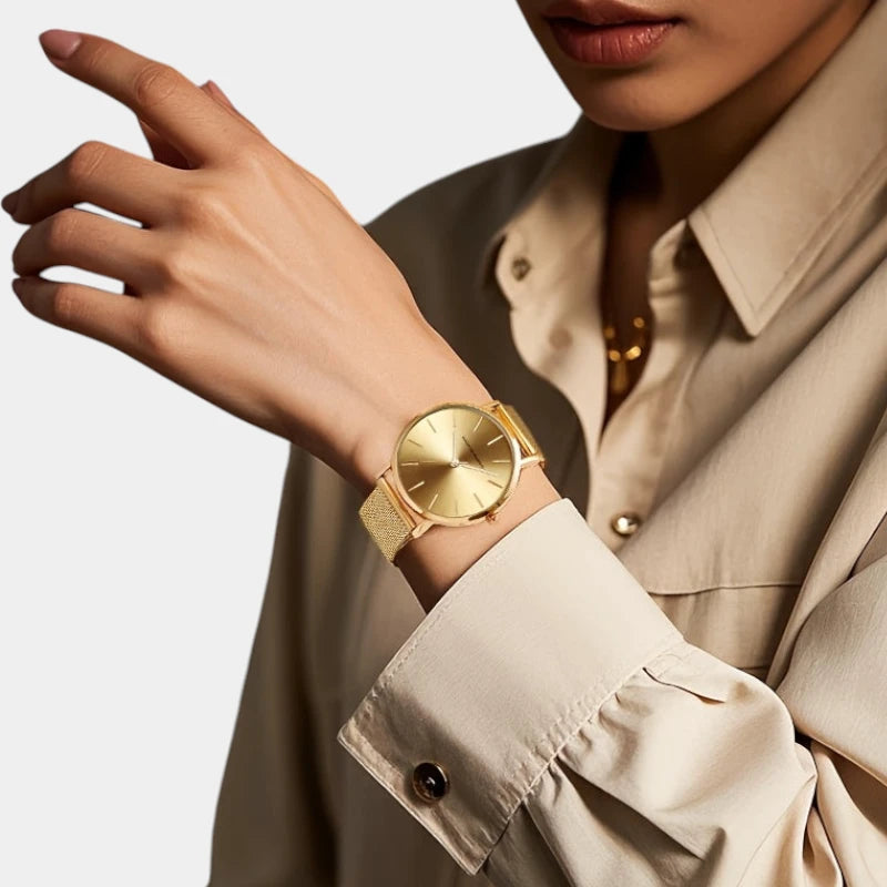 Virelle-Virelle | Dames Horloge – Roestvrijstalen meshband, Rosegouden afwerking, Elegant quartz ontwerp