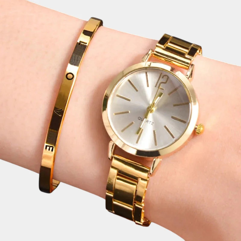 Virelle-Virelle | Dames Horloge Set – Quartz Uurwerk, Eenvoudige Wijzerplaat, Opengewerkte Armbandstijl