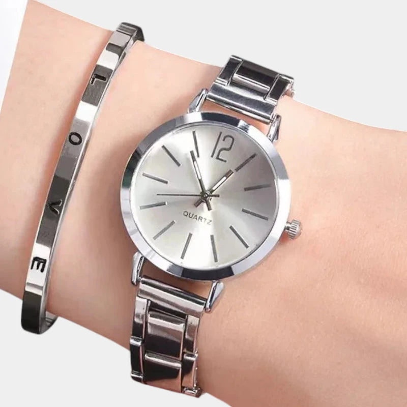 Virelle-Virelle | Dames Horloge Set – Quartz Uurwerk, Eenvoudige Wijzerplaat, Opengewerkte Armbandstijl