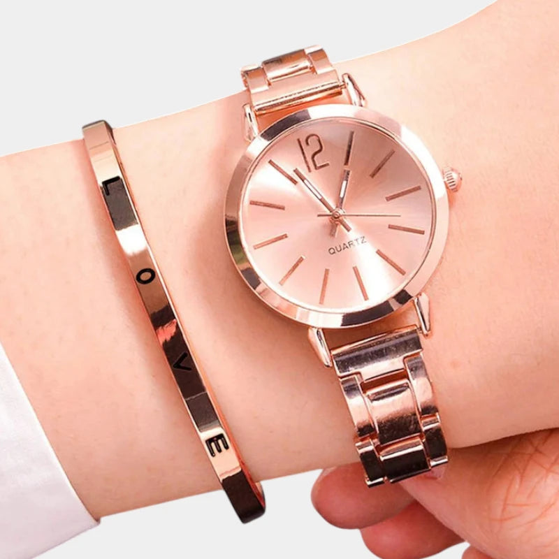 Virelle-Virelle | Dames Horloge Set – Quartz Uurwerk, Eenvoudige Wijzerplaat, Opengewerkte Armbandstijl