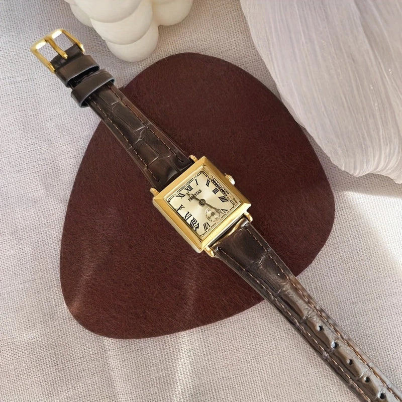 Virelle-Virelle | Dames Horloge – Vierkante Quartz Kast, Romeinse Cijferaanduiding, PU Lederen Band