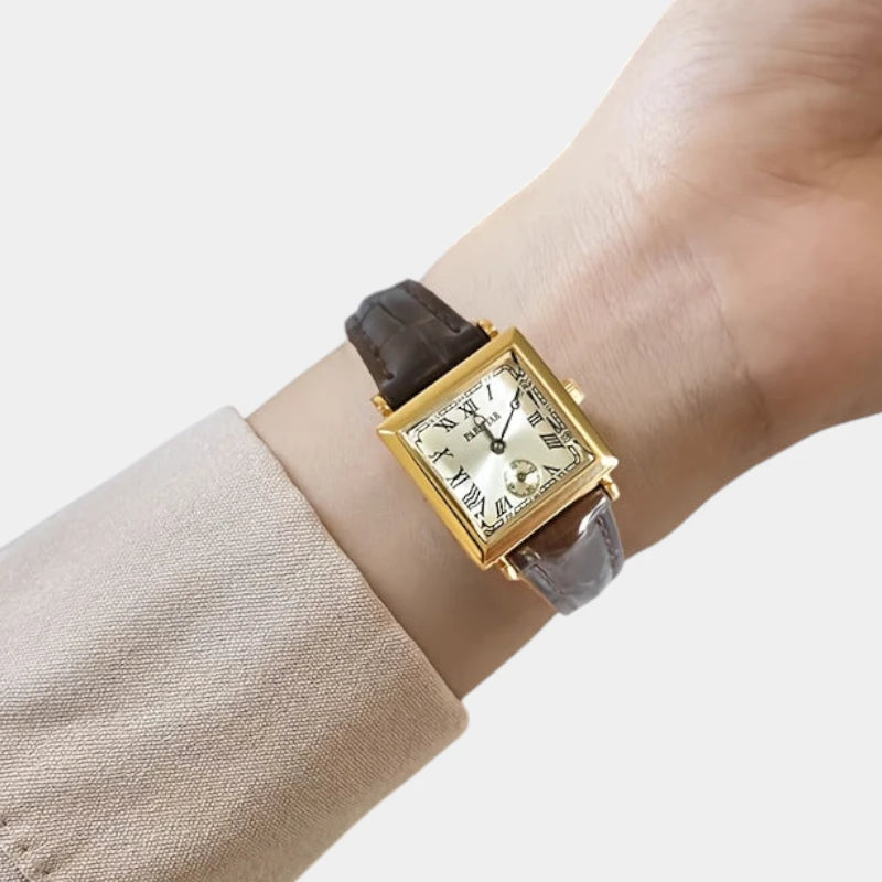 Virelle-Virelle | Dames Horloge – Vierkante Quartz Kast, Romeinse Cijferaanduiding, PU Lederen Band
