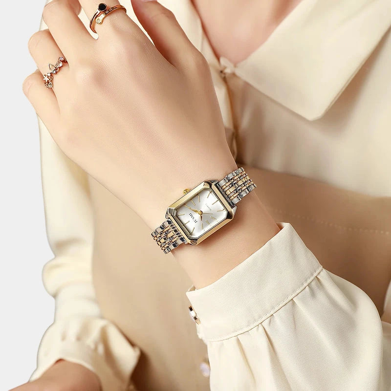 Virelle-Virelle | Dames Horloge – Vierkante Quartz Kast, Roestvrijstalen Band, Minimalistische Indexen