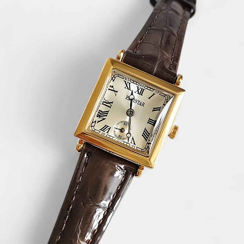 Virelle-Virelle | Dames Horloge – Vierkante Quartz Kast, Romeinse Cijferaanduiding, PU Lederen Band