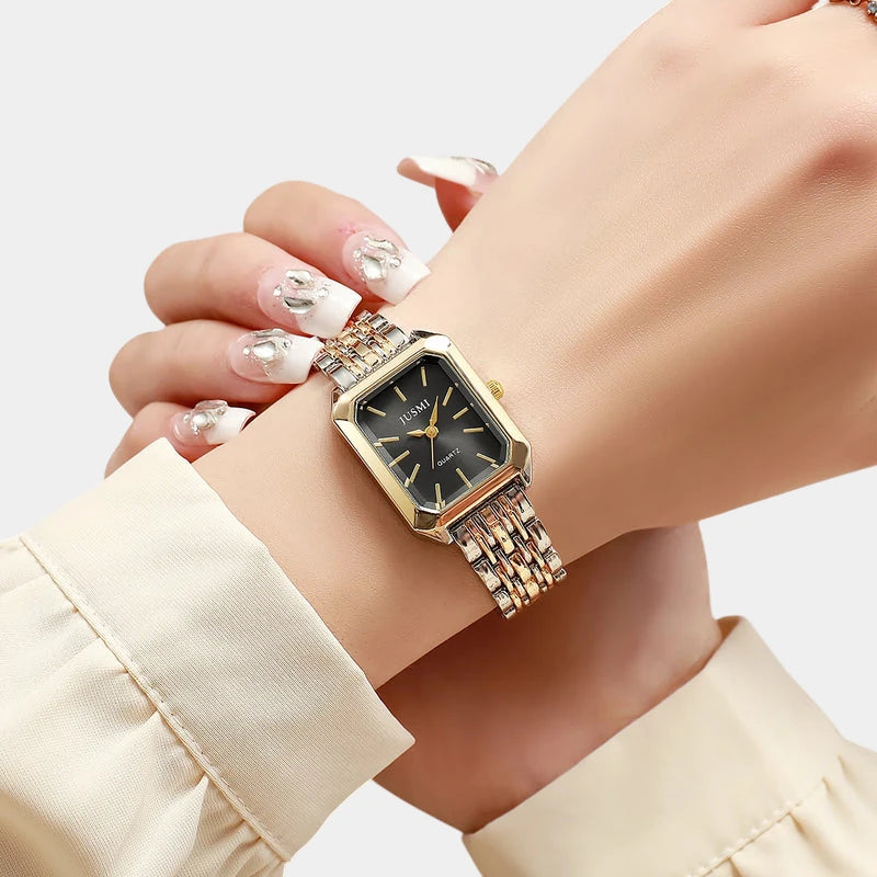 Virelle-Virelle | Dames Horloge – Vierkante Quartz Kast, Roestvrijstalen Band, Minimalistische Indexen