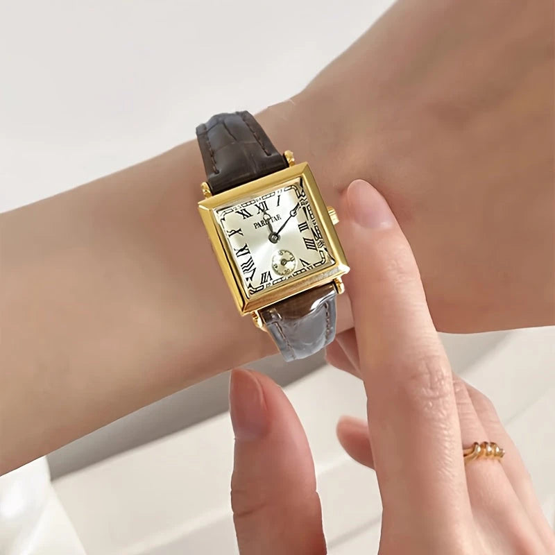 Virelle-Virelle | Dames Horloge – Vierkante Quartz Kast, Romeinse Cijferaanduiding, PU Lederen Band