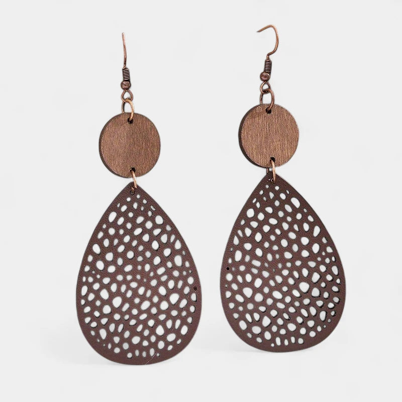 Virelle-Virelle | Dames Oorbellen – Vintage PU Leer, Hol Ontwerp, IJzeren Steker, Veelzijdig en Tijdloos