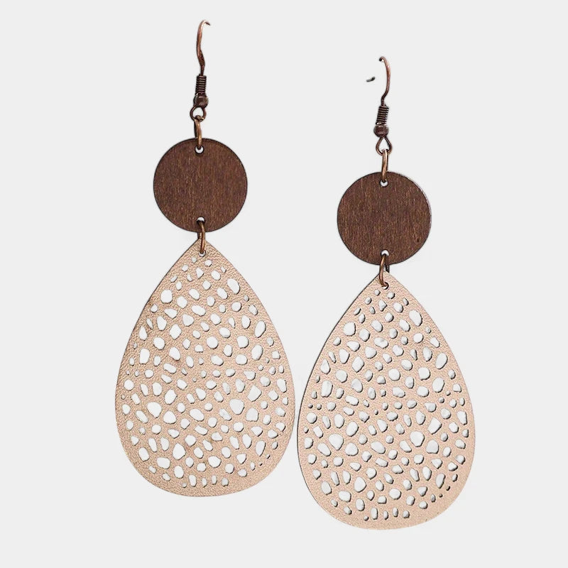 Virelle-Virelle | Dames Oorbellen – Vintage PU Leer, Hol Ontwerp, IJzeren Steker, Veelzijdig en Tijdloos