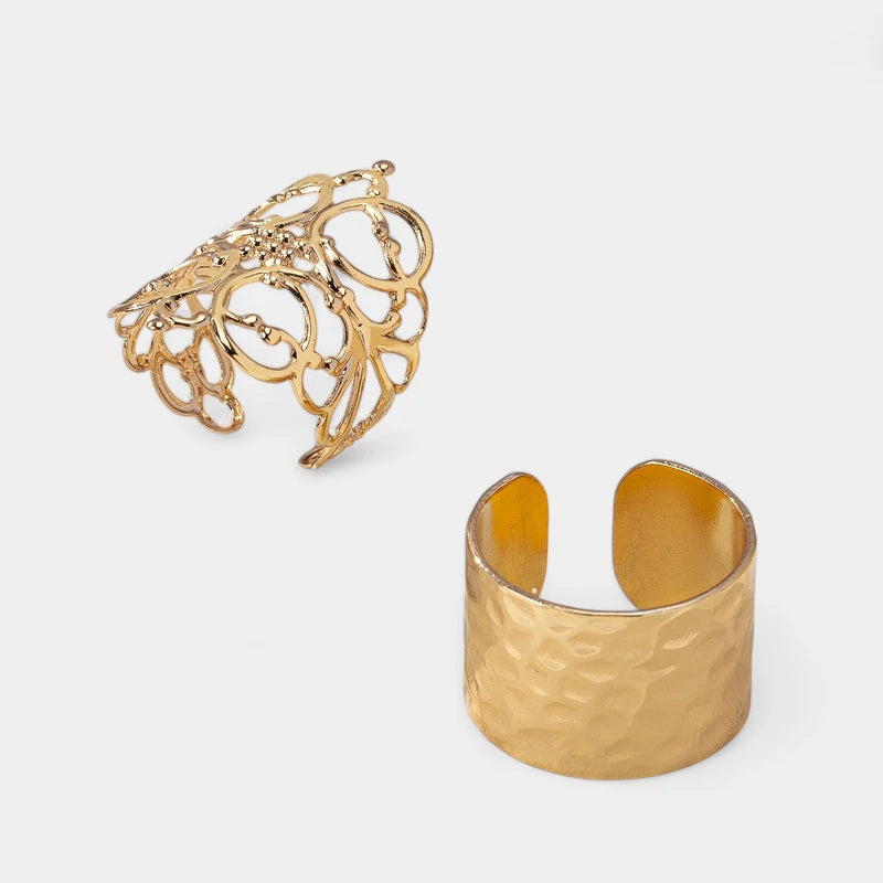 Virelle-Virelle | Dames Ring Set – Verstelbare Gouden Band, Vintage Hol Ontwerp, Gestructureerd Metaal