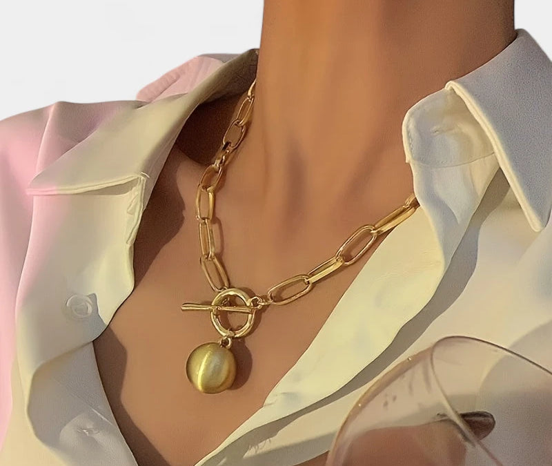 Virelle-Virelle | Dames Schakelketting – Metaal Glossy Balhanger, Grove Statement Schakels