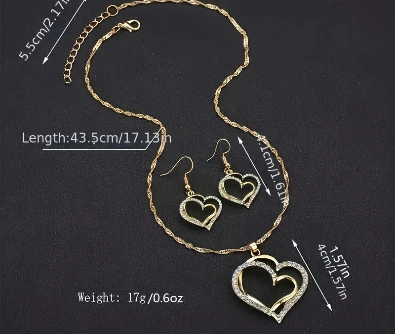 Virelle-Virelle | Dames Sieradenset – 3-Delige Set met Dubbele Hartvorm, Glanzende Zirkonia Details