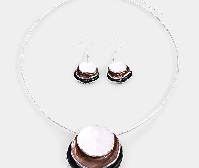 Virelle-Virelle | Dames Sieradenset – Boheemse Drie-Lagen Cirkel, Zinklegering met Gouden Emaille, Elegant Ontwerp