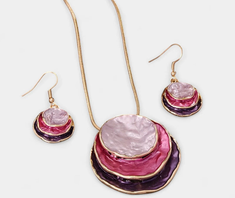 Virelle-Virelle | Dames Sieradenset – Boheemse Drie-Lagen Cirkel, Zinklegering met Gouden Emaille, Elegant Ontwerp