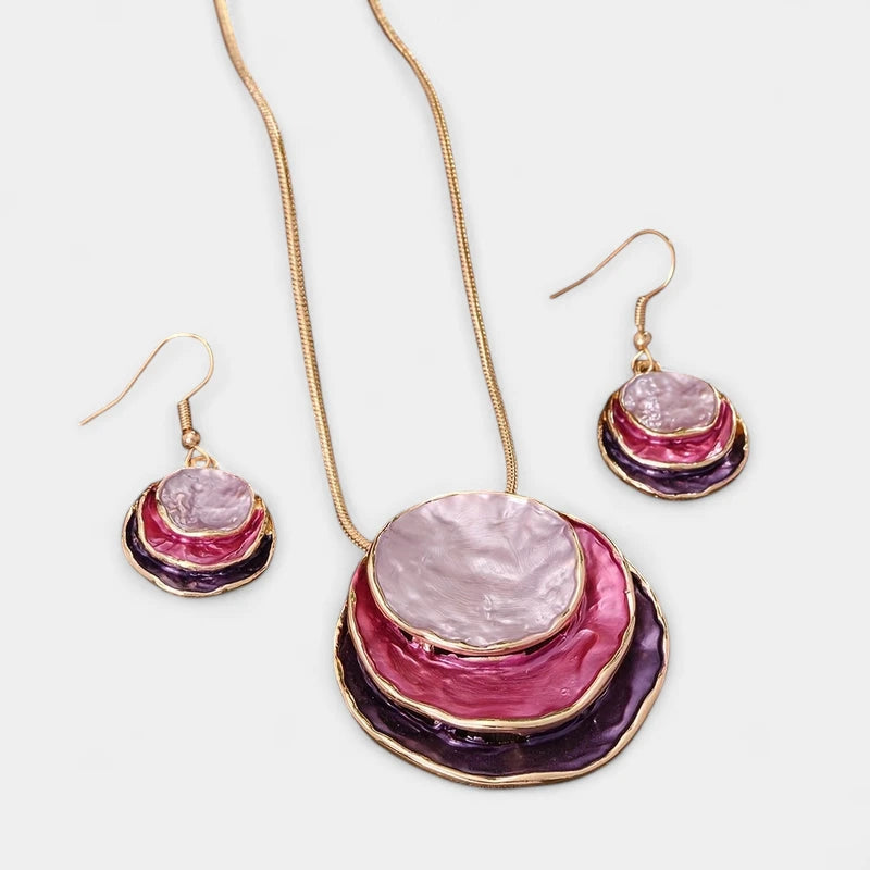 Virelle-Virelle | Dames Sieradenset – Boheemse Drie-Lagen Cirkel, Zinklegering met Gouden Emaille, Elegant Ontwerp