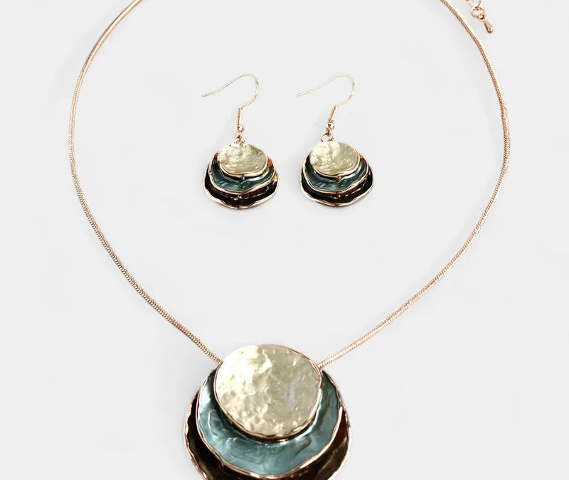 Virelle-Virelle | Dames Sieradenset – Boheemse Drie-Lagen Cirkel, Zinklegering met Gouden Emaille, Elegant Ontwerp