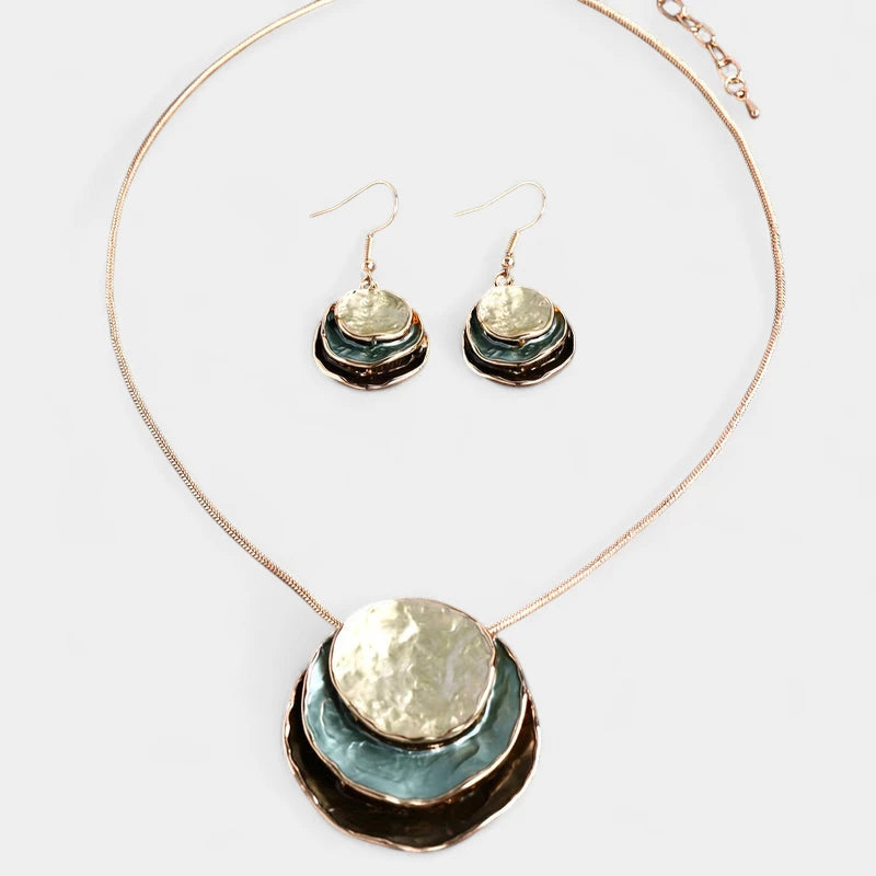 Virelle-Virelle | Dames Sieradenset – Boheemse Drie-Lagen Cirkel, Zinklegering met Gouden Emaille, Elegant Ontwerp