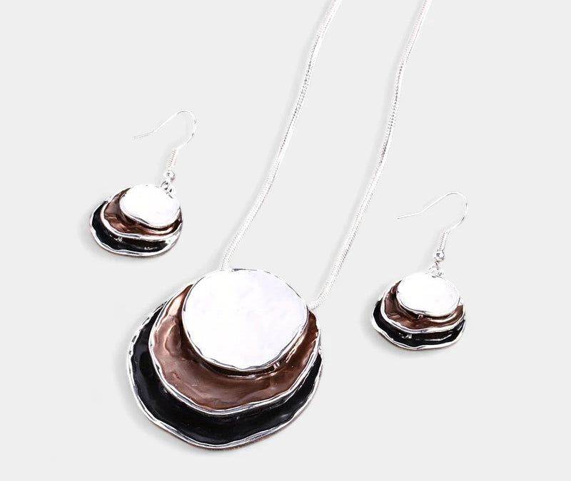 Virelle-Virelle | Dames Sieradenset – Boheemse Drie-Lagen Cirkel, Zinklegering met Gouden Emaille, Elegant Ontwerp