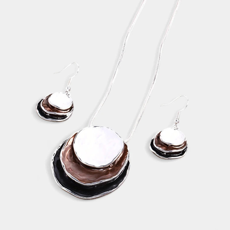 Virelle-Virelle | Dames Sieradenset – Boheemse Drie-Lagen Cirkel, Zinklegering met Gouden Emaille, Elegant Ontwerp