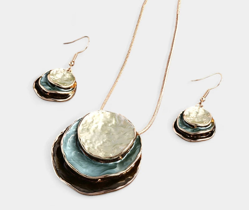 Virelle-Virelle | Dames Sieradenset – Boheemse Drie-Lagen Cirkel, Zinklegering met Gouden Emaille, Elegant Ontwerp