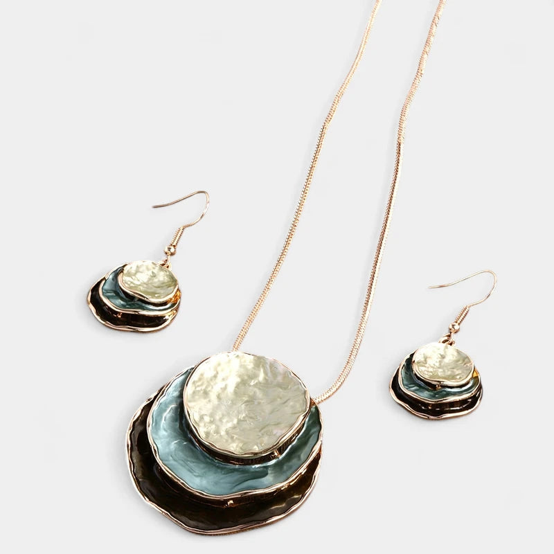 Virelle-Virelle | Dames Sieradenset – Boheemse Drie-Lagen Cirkel, Zinklegering met Gouden Emaille, Elegant Ontwerp