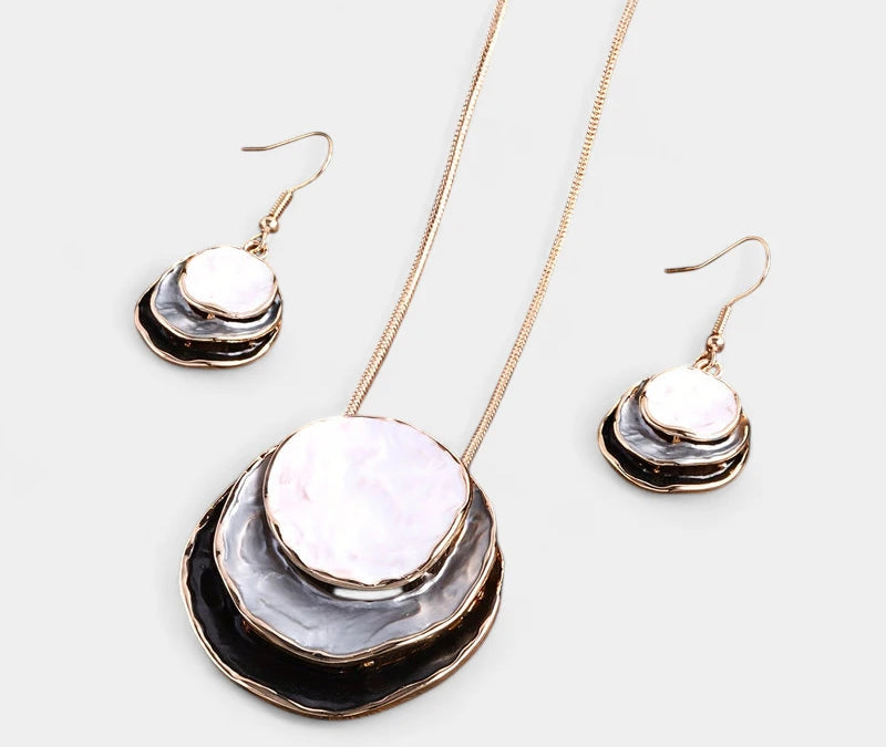 Virelle-Virelle | Dames Sieradenset – Boheemse Drie-Lagen Cirkel, Zinklegering met Gouden Emaille, Elegant Ontwerp