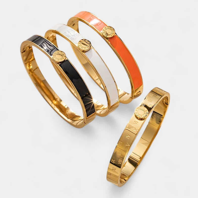 Virelle-Virelle | Dames armband – Roestvrij staal, Romeinse cijfers, Emaille afwerking