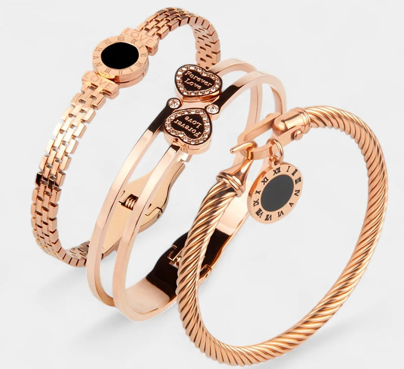 Virelle-Virelle | Dames armbandenset – 304 roestvrij staal, LOVE gravure, Gedraaide draadstijl