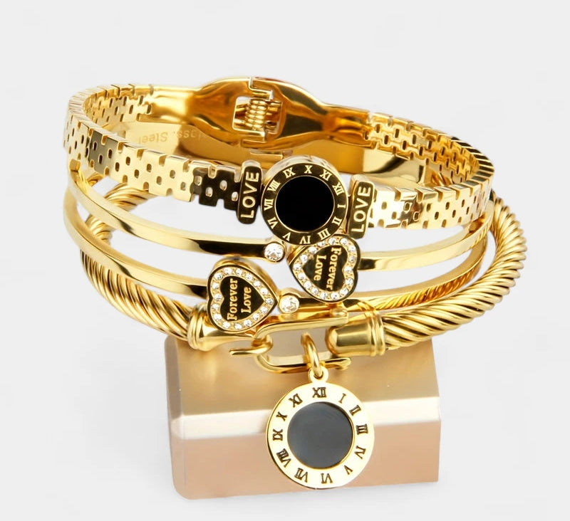 Virelle-Virelle | Dames armbandenset – 304 roestvrij staal, LOVE gravure, Gedraaide draadstijl