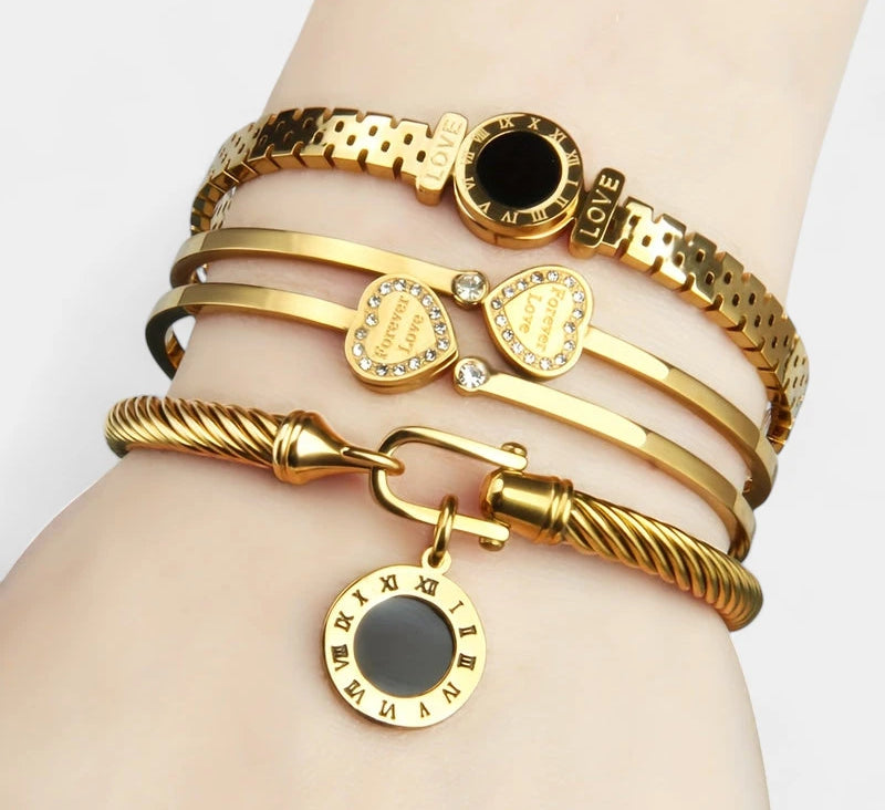 Virelle-Virelle | Dames armbandenset – 304 roestvrij staal, LOVE gravure, Gedraaide draadstijl