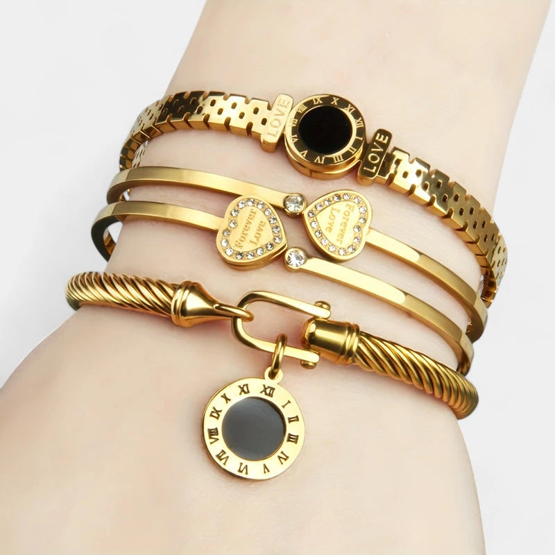 Virelle-Virelle | Dames armbandenset – 304 roestvrij staal, LOVE gravure, Gedraaide draadstijl