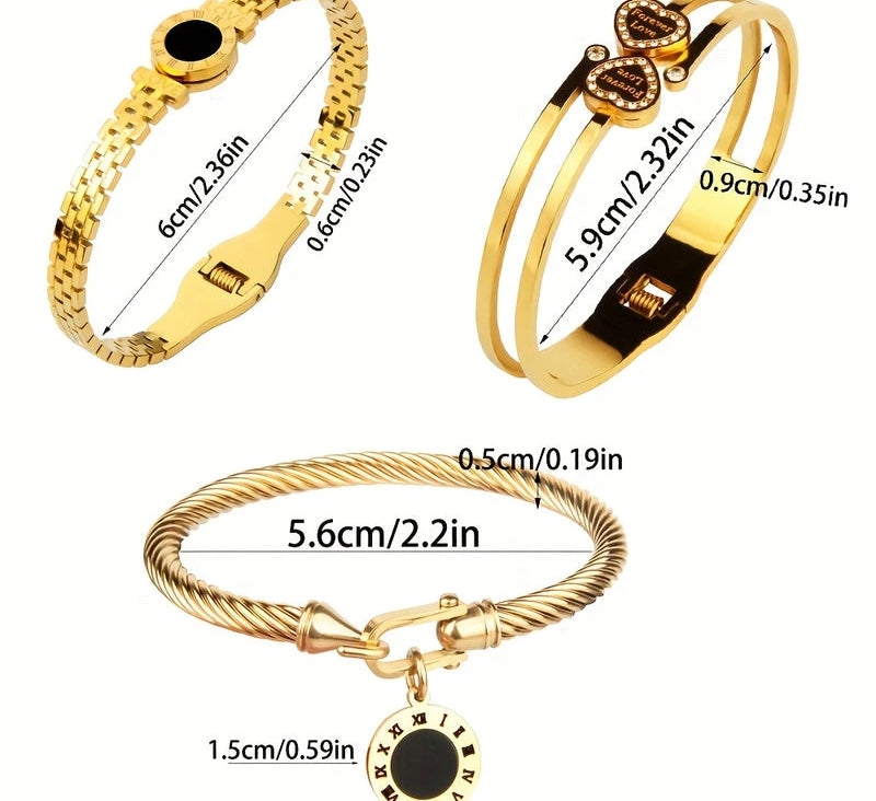 Virelle-Virelle | Dames armbandenset – 304 roestvrij staal, LOVE gravure, Gedraaide draadstijl