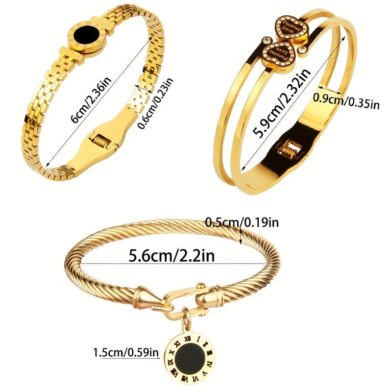 Virelle-Virelle | Dames armbandenset – 304 roestvrij staal, LOVE gravure, Gedraaide draadstijl