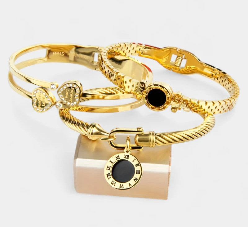 Virelle-Virelle | Dames armbandenset – 304 roestvrij staal, LOVE gravure, Gedraaide draadstijl