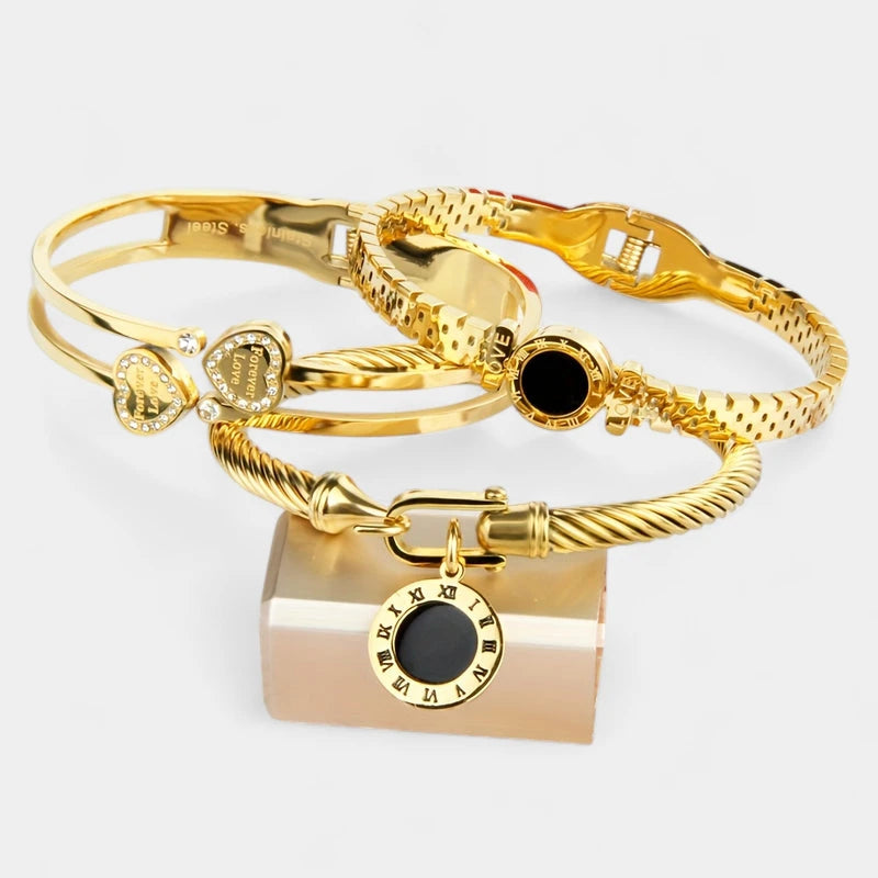 Virelle-Virelle | Dames armbandenset – 304 roestvrij staal, LOVE gravure, Gedraaide draadstijl