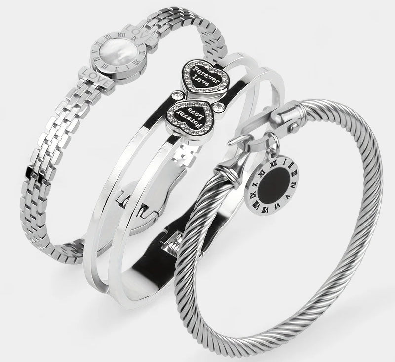 Virelle-Virelle | Dames armbandenset – 304 roestvrij staal, LOVE gravure, Gedraaide draadstijl