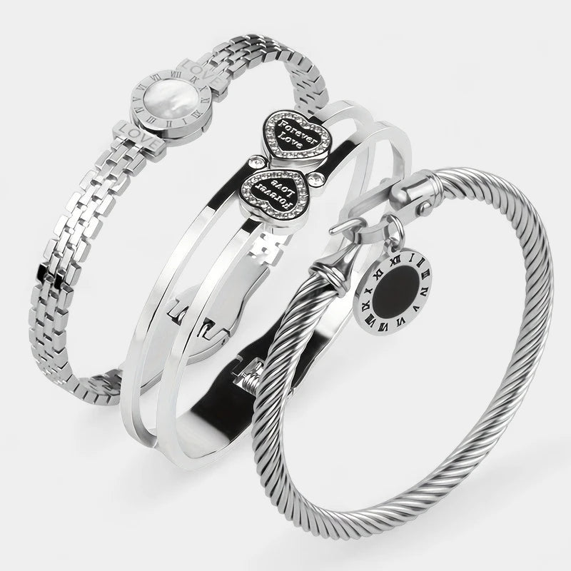 Virelle-Virelle | Dames armbandenset – 304 roestvrij staal, LOVE gravure, Gedraaide draadstijl