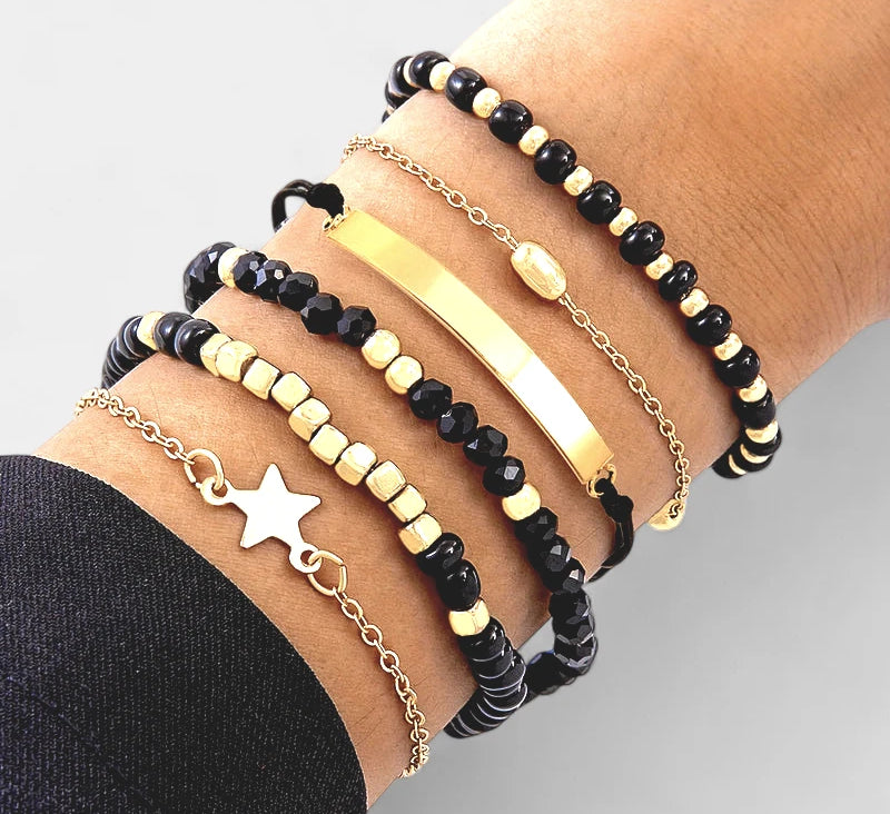 Virelle-Virelle | Dames armbandenset – Hars kralenwerk, Ster hangerdesign, Gelaagde stijl