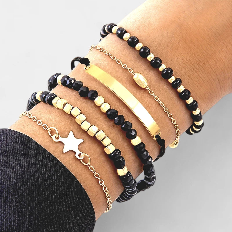 Virelle-Virelle | Dames armbandenset – Hars kralenwerk, Ster hangerdesign, Gelaagde stijl