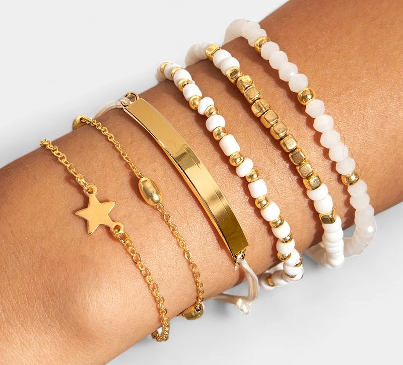 Virelle-Virelle | Dames armbandenset – Hars kralenwerk, Ster hangerdesign, Gelaagde stijl